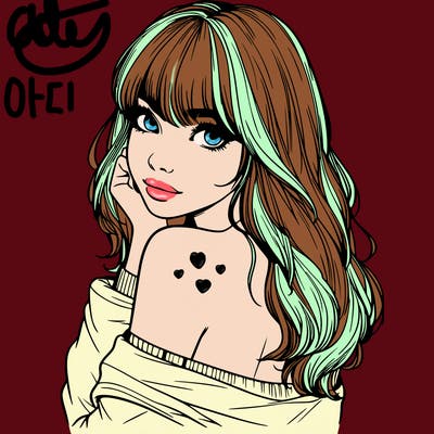 realistic girl with bangs looking over her shoulder