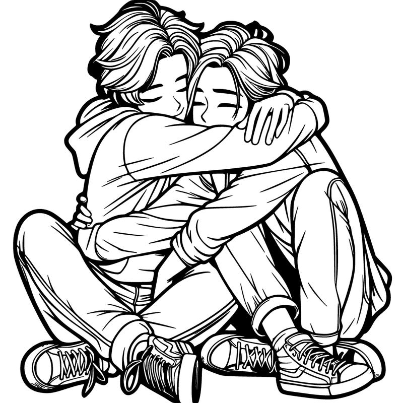 best friends hugging realistic