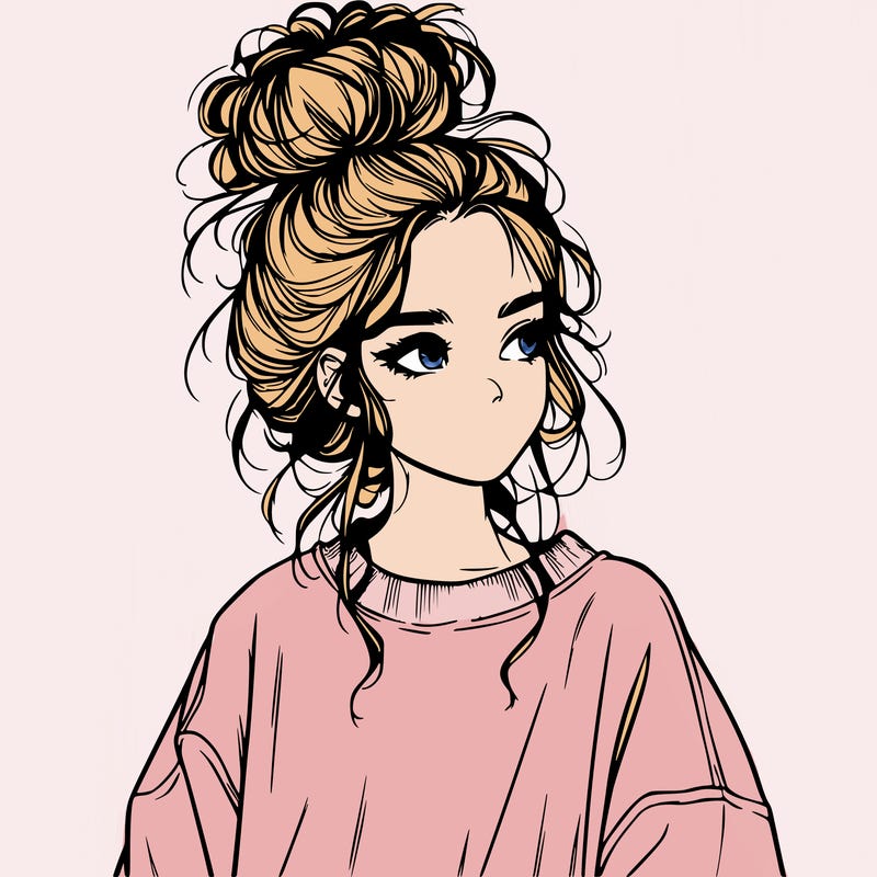 realistic girl with messy bun and oversized clothing