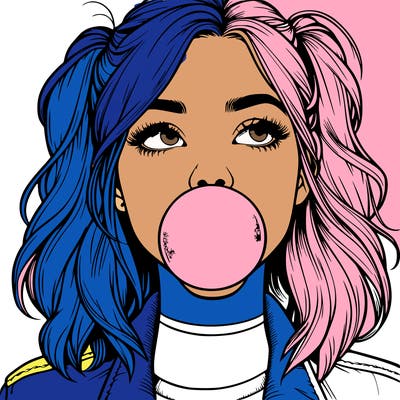 realististic girl blowing bubble -gum