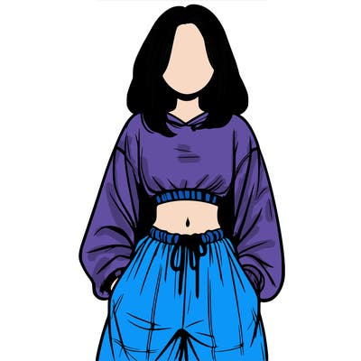 realistic girl faceless with baggy pants and a crop top
