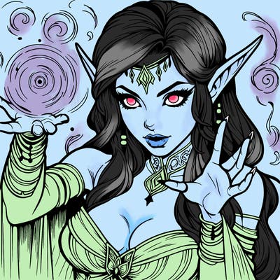 realistic scary beautiful elf sorceress casting spell
