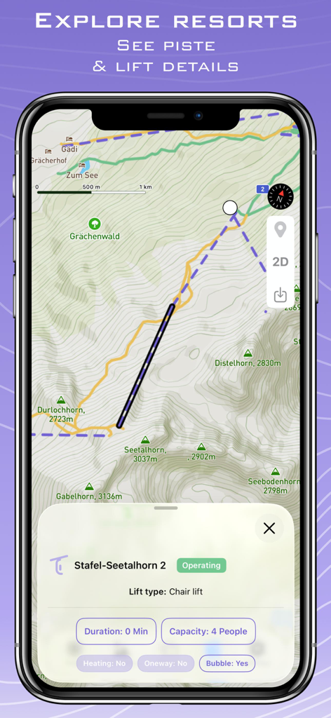 Ski Tracks Lite & GPS Maps - Interactive ski resort map showing piste and lift details on a smartphone