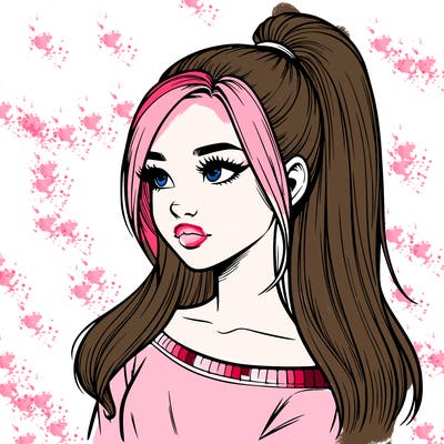realistic girl with a high ponytail
