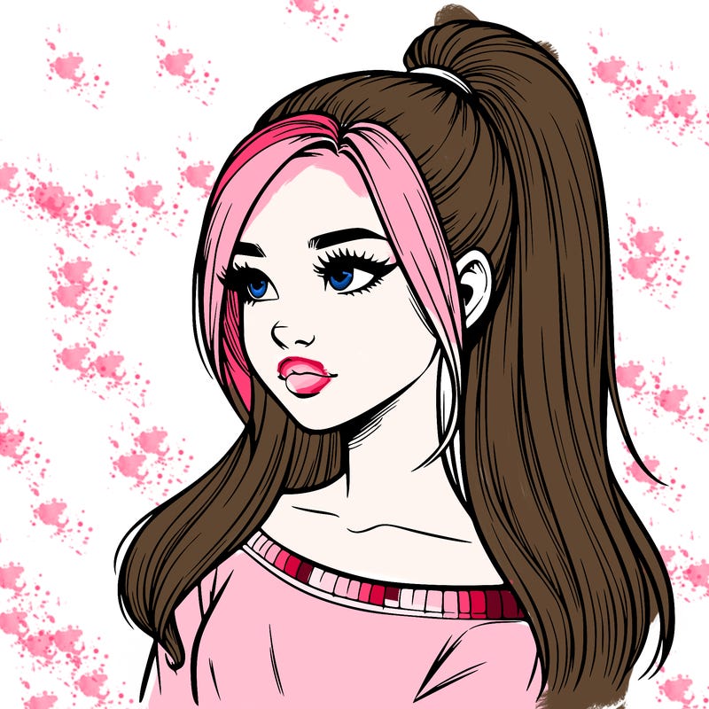 realistic girl with a high ponytail