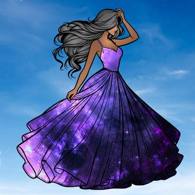 realistic woman with dress flowing in the wind