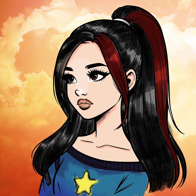 realistic girl with a high ponytail