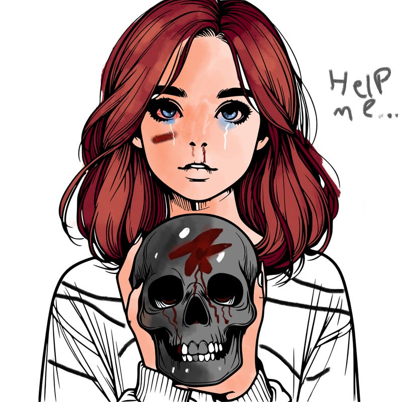 realistic girl holding a skull