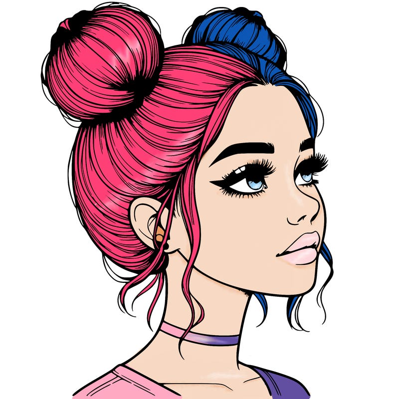 realistic girl with buns on the top of her head