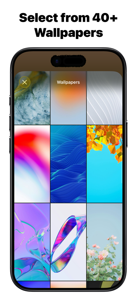 Custom Notch & Dynamic Island - Interface showing a selection of colorful aesthetic wallpapers for iPhone notch and dynamic island customization
