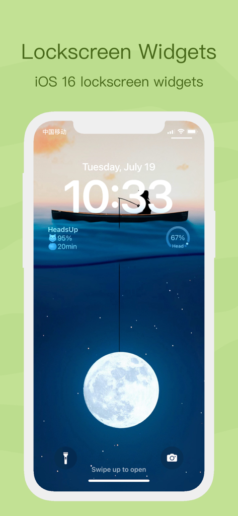 HeadsUp - Improve Posture - iPhone lock screen showing HeadsUp posture tracking and focus time widgets