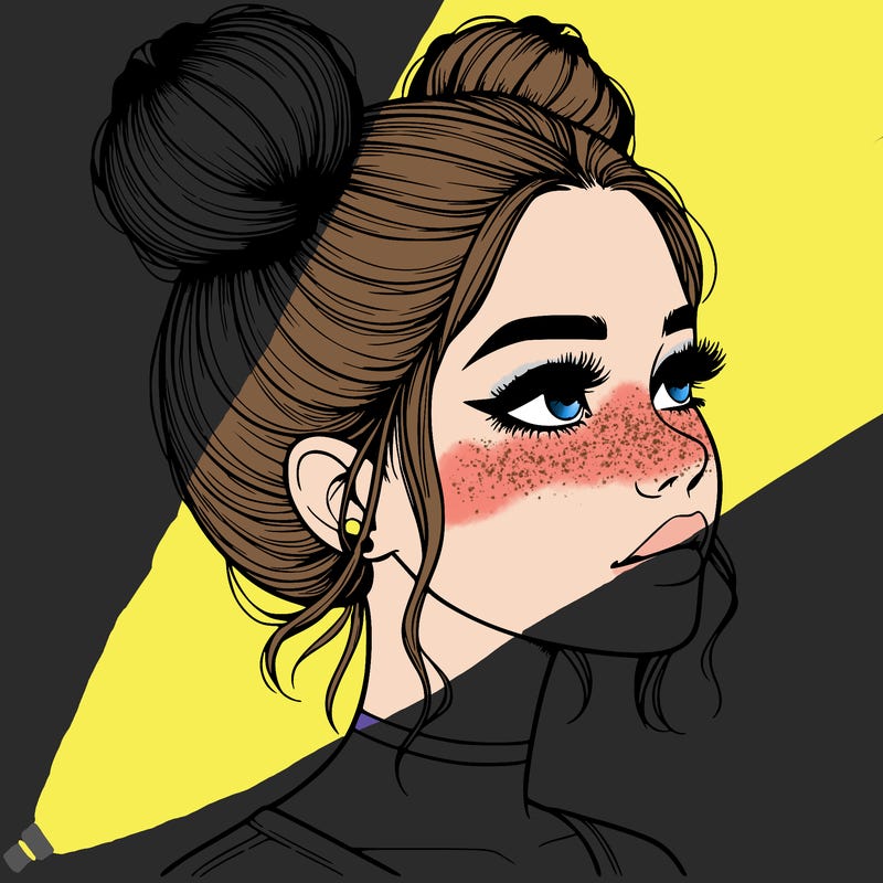 realistic girl with buns on the top of her head