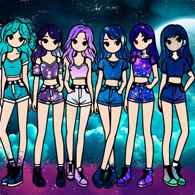 a group of girls wearing crop tops and shorts