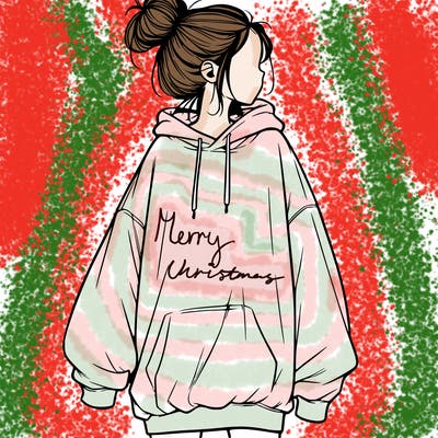 realistic girl with a oversized sweatshirt on and a bun