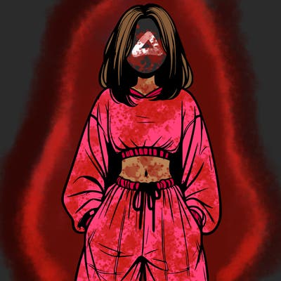realistic girl faceless with baggy pants and a crop top