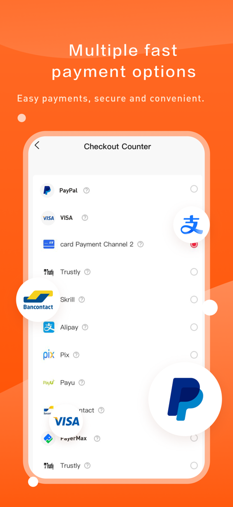 KakoBuy app checkout counter with multiple secure payment options including PayPal Visa and Alipay