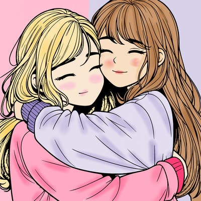 realistic two girls hugging