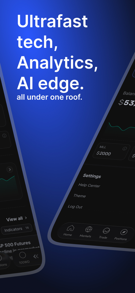 tradesea - Capture d'écran de l'application mobile tradeSea présentant des analyses de technologie ultra-rapide et des outils de trading IA