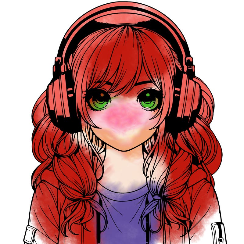 realistic girl with big headphones