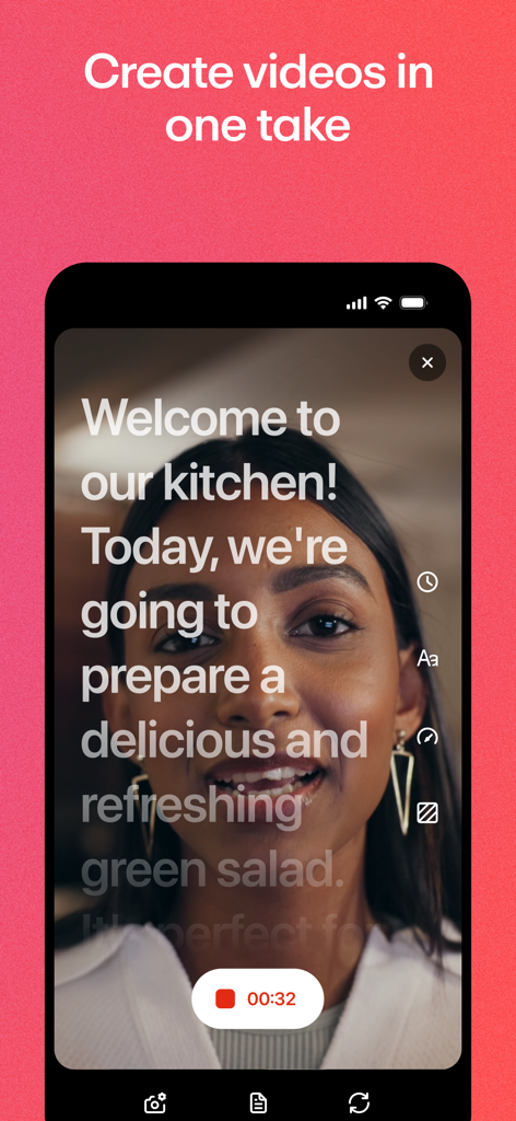 Eine Person nimmt ein Video mit der integrierten Teleprompter-Funktion der Vimeo-App auf.