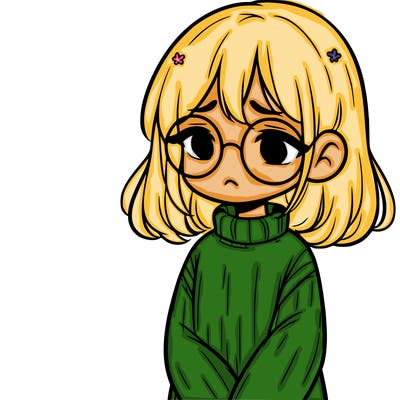 sad girl with glasses in a sweater
