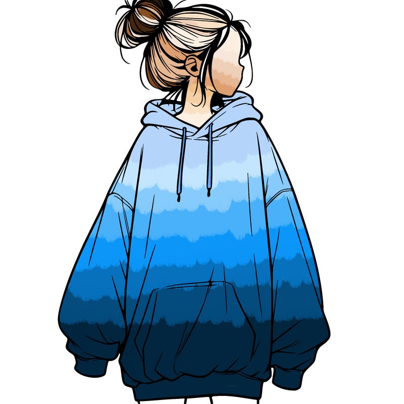 realistic girl with a oversized sweatshirt on and a bun