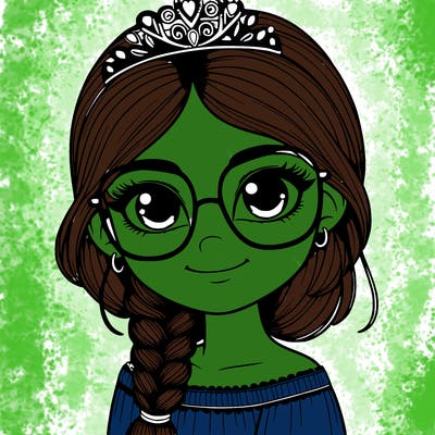 a girl with one braid and glasses who is a princess realistic
