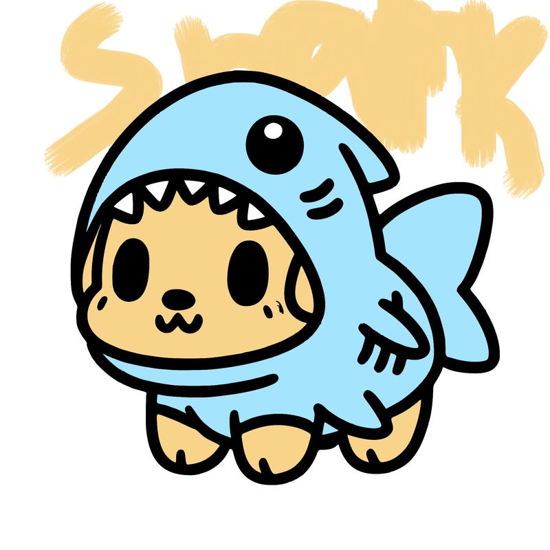 cute dog wearing a shark costume