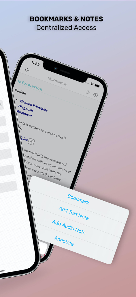 Washington Manual Medical Ther - Washington Manual app interface for bookmarking and adding medical notes