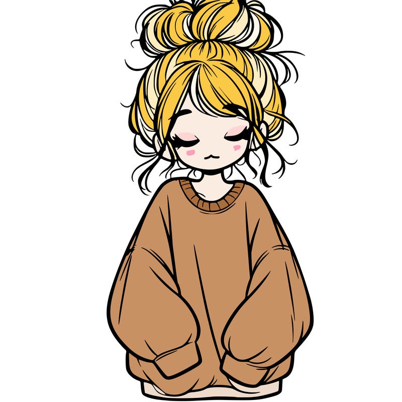 girl with baggy sweatshirt and messy bun