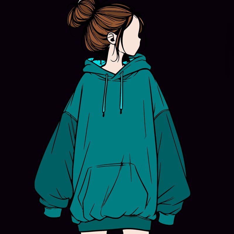 realistic girl with a oversized sweatshirt on and a bun