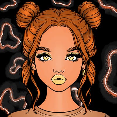 realistic girl with two buns in hair and lips