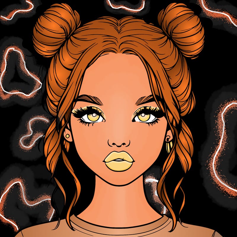 realistic girl with two buns in hair and lips