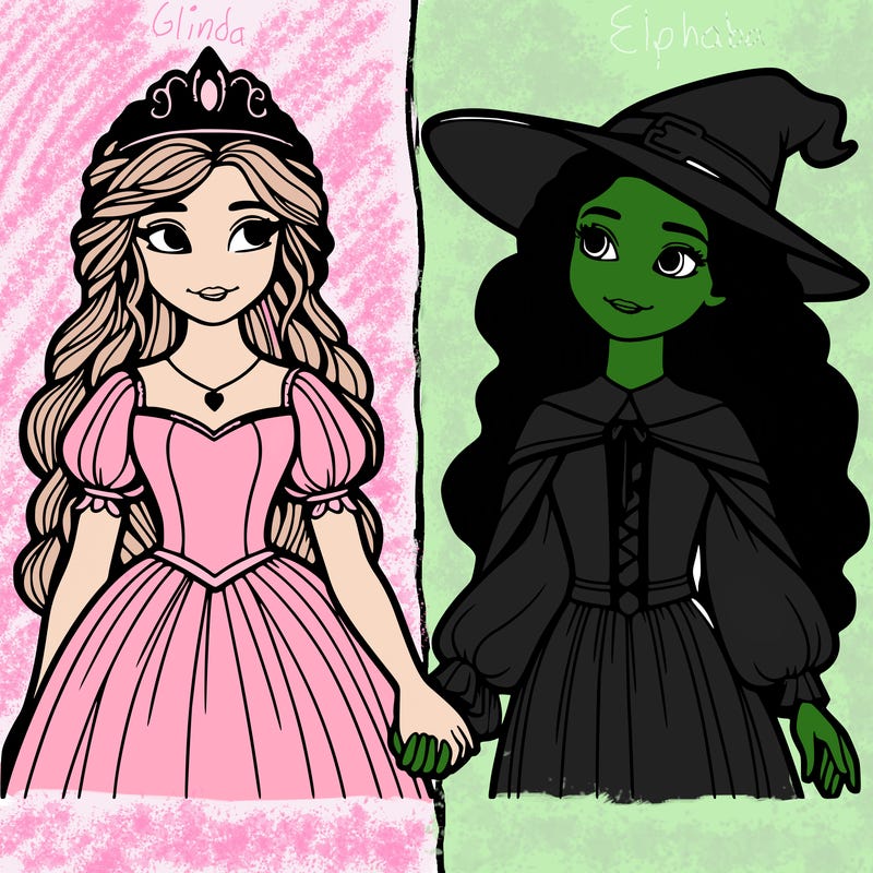 a princess and a witch holding hands realistic