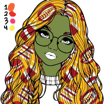 girl with long hair and freckles and glasses realistic