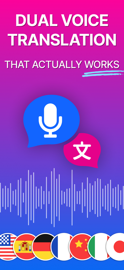 Voice Translator - Translata - Funzione di doppia traduzione vocale con fumetti e bandiere internazionali
