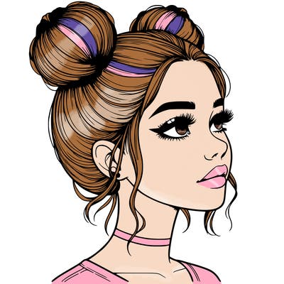 realistic girl with buns on the top of her head