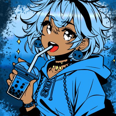 hot baddie anime girl drinking boba and biting the straw