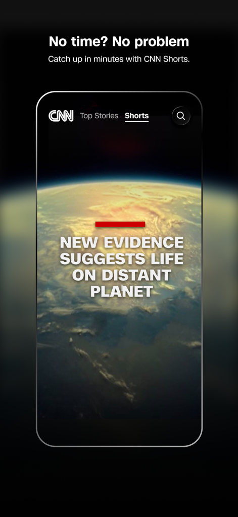 Interfaccia dell'app CNN che mostra una breve notizia su una vita su un pianeta lontano