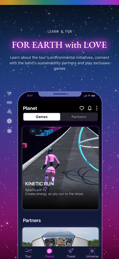 Coldplay - ColdplayアプリのPlanet画面、サステナビリティゲームと環境パートナーを特集