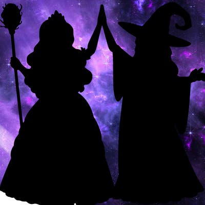 detailed realistic split of a princess and a witch