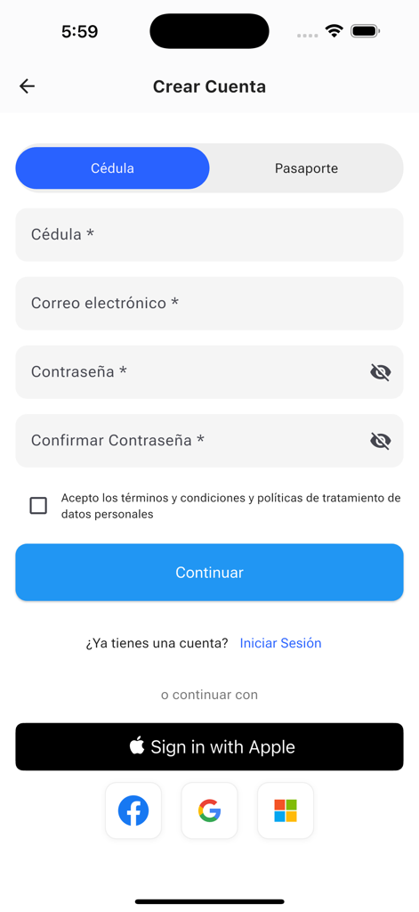 Medilink mobile app registration screen with form fields and social login buttons