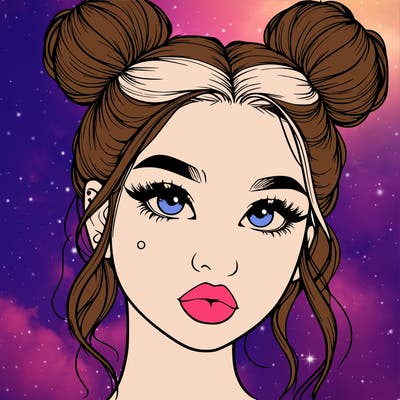 realistic girl with two buns on her hair and lips
