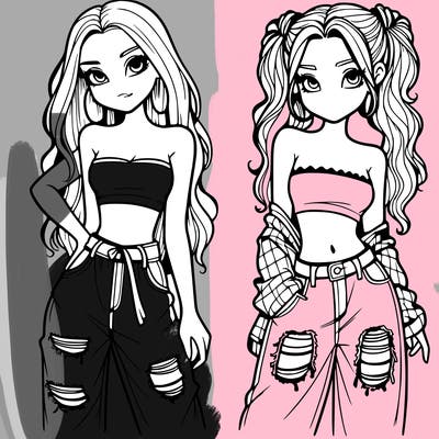 2 girls in crop tops and baggy jeans ripped