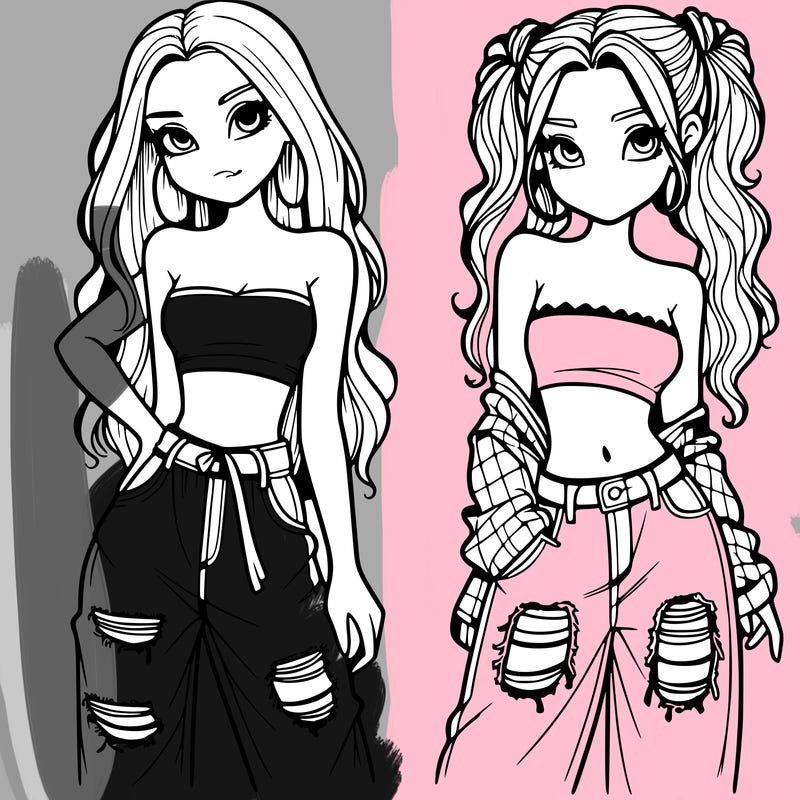 2 girls in crop tops and baggy jeans ripped