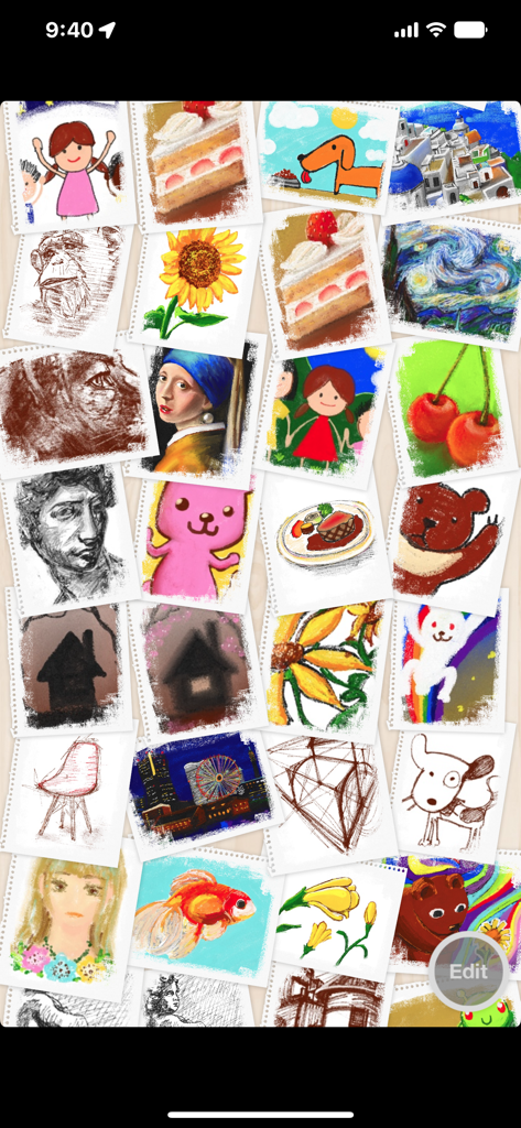 Crayon Style - A collage of various crayon drawings and sketches in the app gallery.