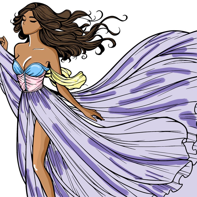 realistic woman in dress flowing the the wind