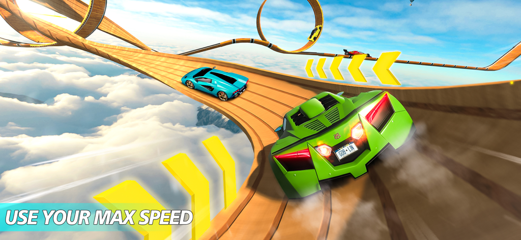 Crime City - Car Driving Games - Sports cars performing stunts on a high altitude mega ramp track