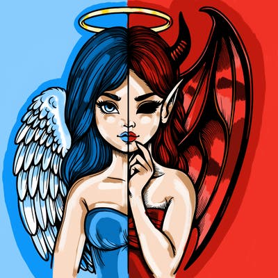 realistic angel half demon