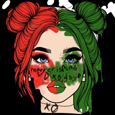 realistic girl with two buns on her hair and lips